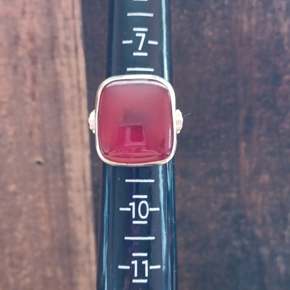 Red Silver Square Gemstone Ring - Picture 7 of 11
